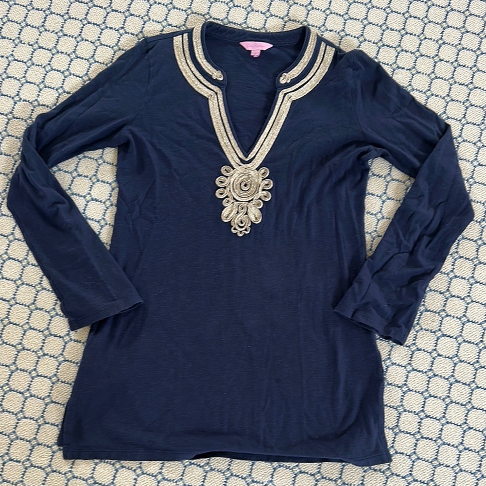 Lilly Pulitzer Blue and Gold Embellished Tunic